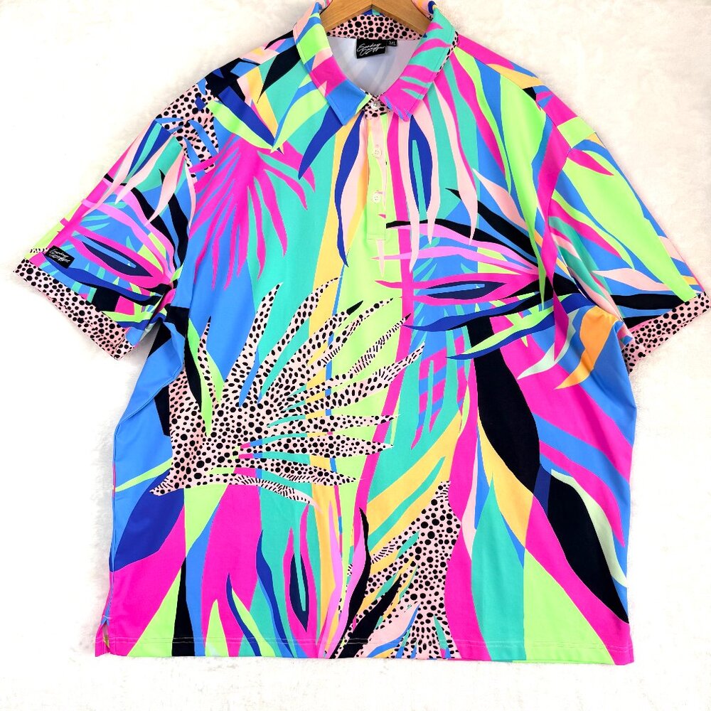 SUNDAY SWAGGER Lolla Golf UPF 40 AOP Graphic Performance Polo Shirt Mens 3XL